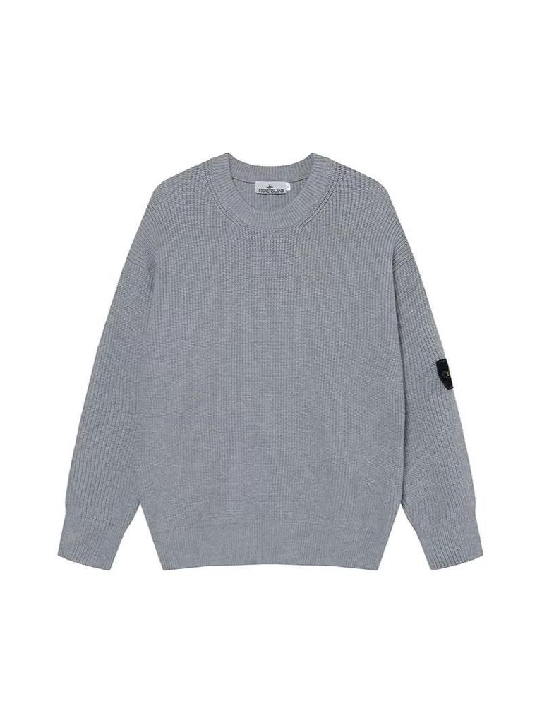 STONE 25FW Unisex Ribbed Badge Crew Neck Knitwear Sweater