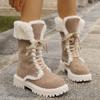 Women Winter Platform Faux Fur Ankle Boots Women Mid-Calf Lace-Up Thicken Plush  Warm Snow Boots Thickened Cotton Women Shoes