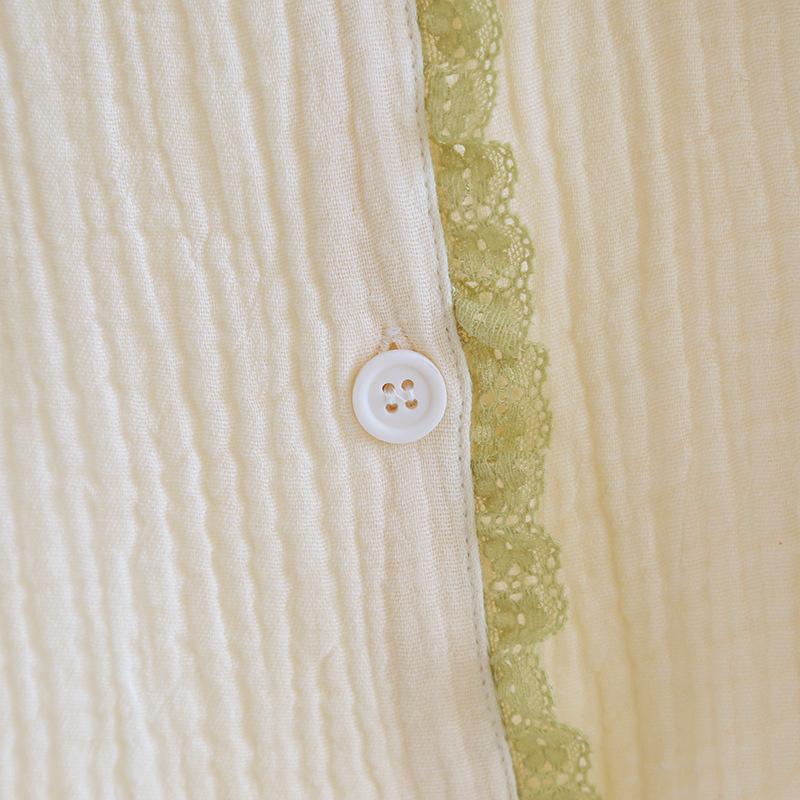 2025 Spring and Autumn New Women's Pajama Set 100%Pure Cotton Crepe Lapel Long Sleeved Pants Two Piece Set Fresh Loose Home Fury