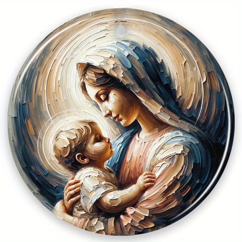 1 шт. 2D Плоская Деревянная Орнаментная Картина Маслом Девы Марии и Младенца Иисуса Нежных Объятий - 20 см