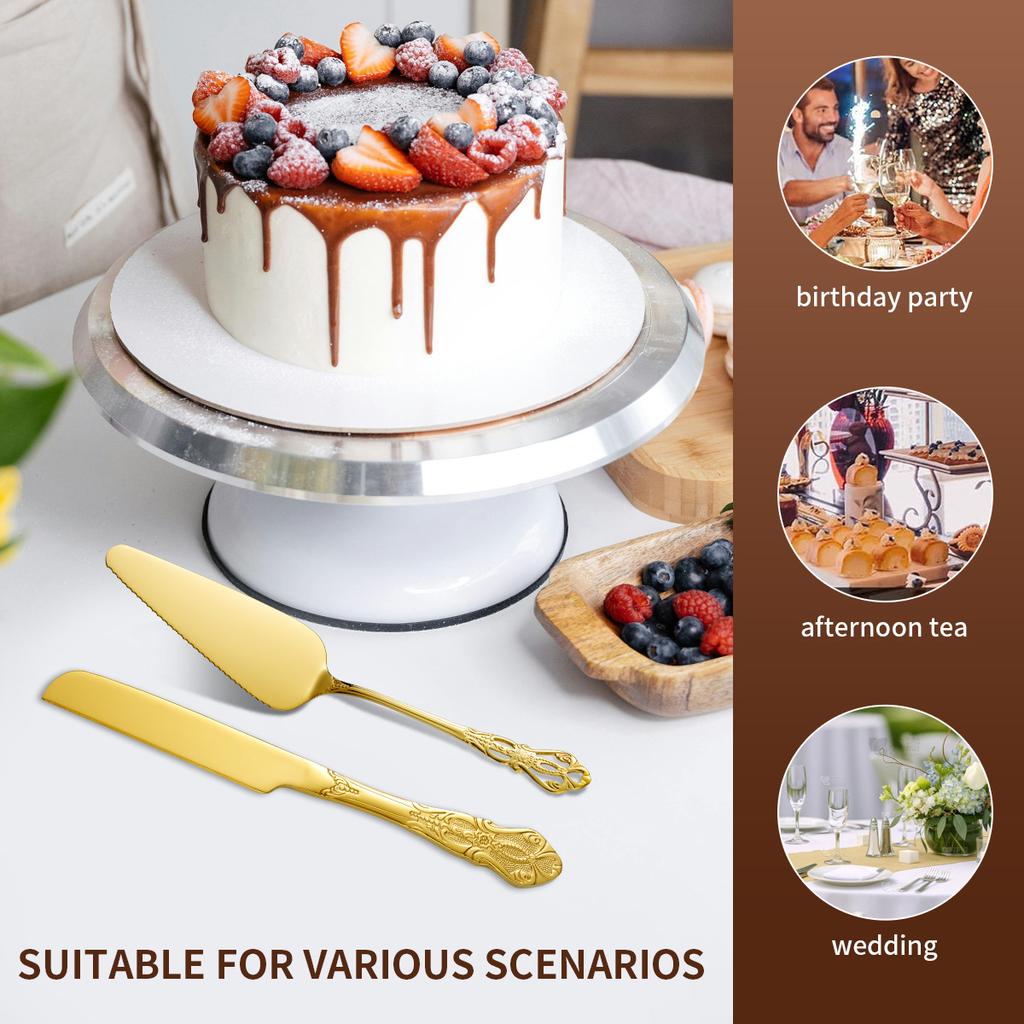 2pcs Vintage Pala Stainless Steel Bread Knife and Cake Spatula Set, Carved Hollow Design Elegant Cake Server for Parties