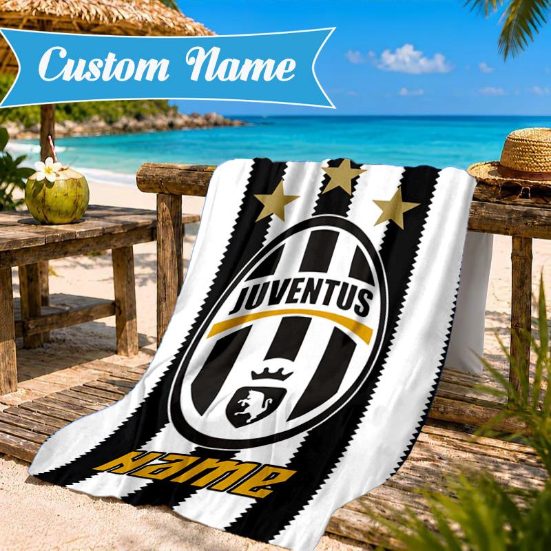 Custom Name Beach Towel Juventus Team Crest Microfiber Beach Towel, Lightweight for Summer Travel, Swimming Pool Fan Birthday Gift