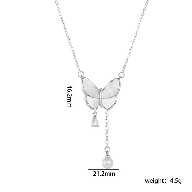 High Grade Butterfly Zircon Tassel Pendant Necklace Stainless Steel Fashion Geometric Choker Jewelry Party Gifts For Women Girls