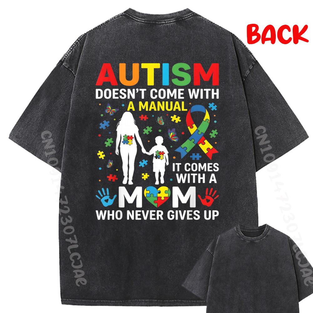 Autism Awareness 2026 Doesnt Come With A Manual Autism Mom Grey Shirt Graphic Tee Tshirt Vintage Style