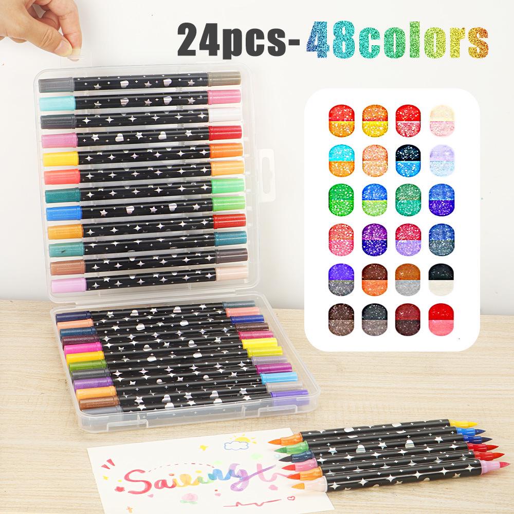 Двухцветный блестящий маркер-кисть для детей - Невыцветающий, Смелый мягкий наконечник