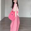Розовый летний дофаминовый комплект из двух предметов: Стильная футболка с коротким рукавом и широкие брюки для миниатюрных