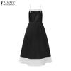 ZANZEA Womens Patchwork Casual Summer Sleeveless Sling Long Dress