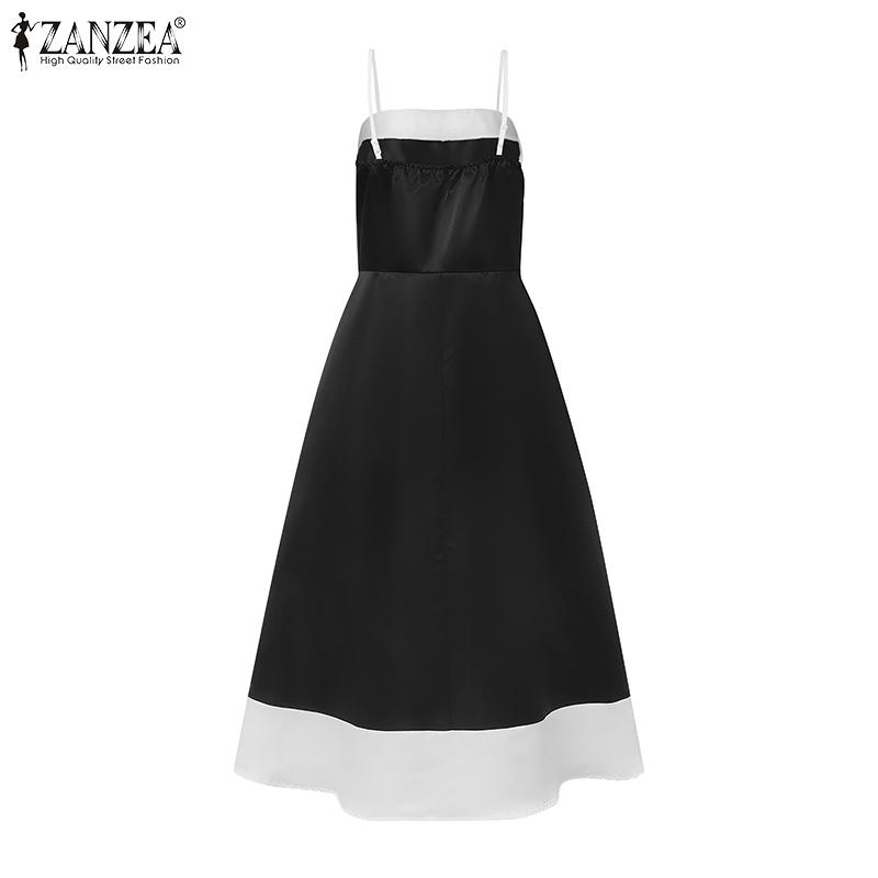 ZANZEA Womens Patchwork Casual Summer Sleeveless Sling Long Dress