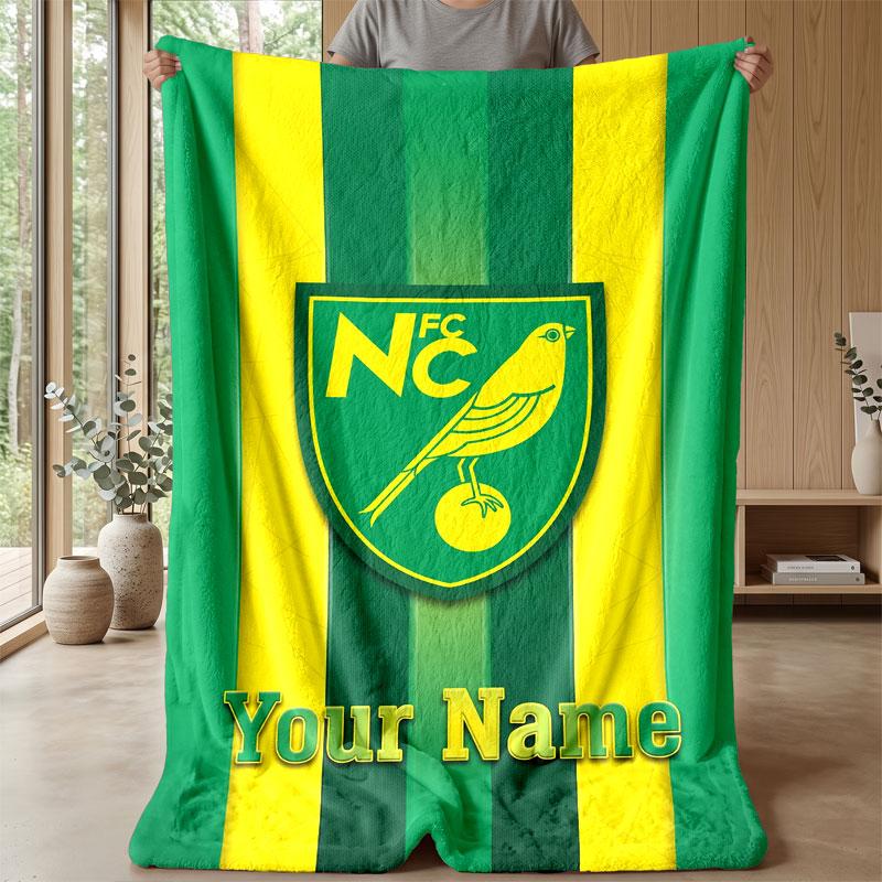 Norwich City Custom Name Text Flannel Blanket Soccer Logo Personalized Fleece Throw Blanket Special Gift For Sofa Bedroom Home