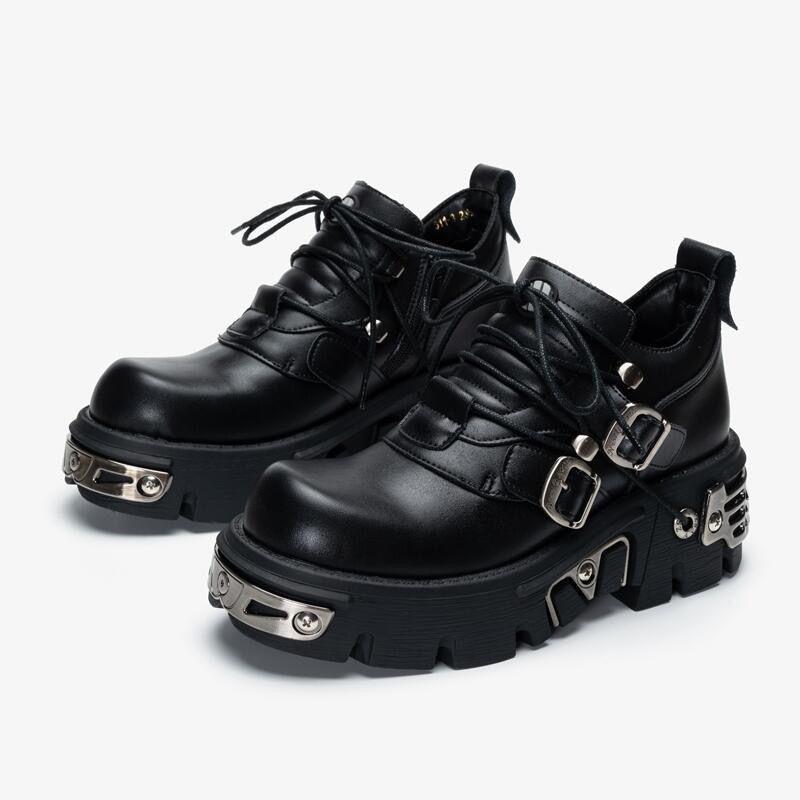 Brand Punk Style Women Shoes Lace-up Heel Height 6CM Platform Shoes Woman Gothic Ankle Boots Metal Decor Woman Sneakers
