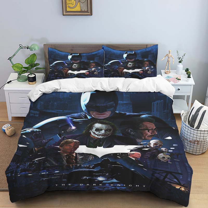 Batman childhood bedding set, including one duvet cover and two pillowcases, a perfect home décor gift for Batman f