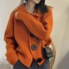 Women's Autumn French Vintage Loose Knit Sweater Casual Elegant Lapel Jacket