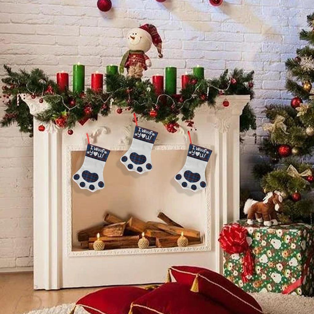 Питомец Чулок Рождество Отпечаток лапы Рождественские наполнители Носок Праздничный держатель для угощений Для детей Девочек Мальчиков Малышей Каминная полка Класс
