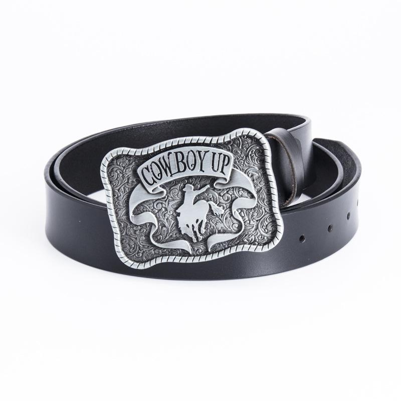 Ремень из воловьей кожи Независимая упаковка Мужской черный ремень Металлическая одежда для взрослых Аксессуары