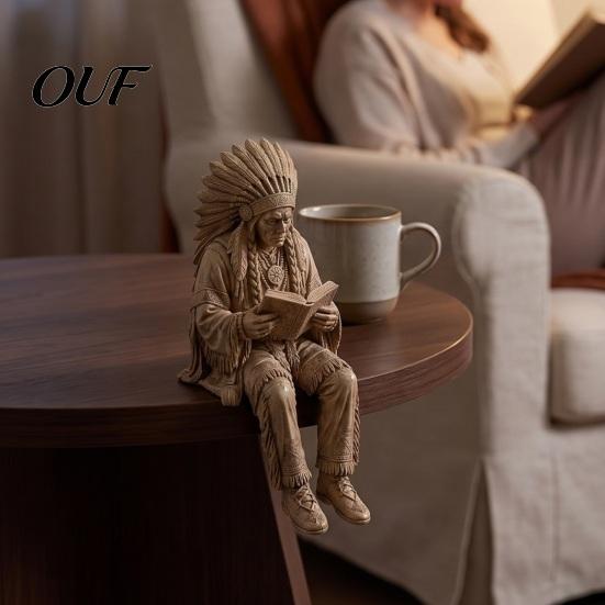 Mantel Accent Pieces Native American Reader Shelf Sitter Figurine, Resin Sitting Reading Statue, Figurine for Book Lovers Bookshelf Edge Decor Library