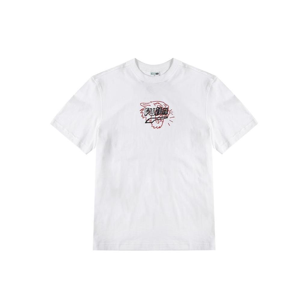 Puma Logo Print Sports Crew Neck Short Sleeve T-Shirt Men Tops White 535411-02