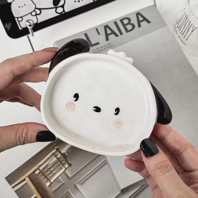 White Dog Shaped Ceramic Tray Mini Cartoon Seasoning Plate Cafe Dessert Sushi Plate Creative Desktop Decoration