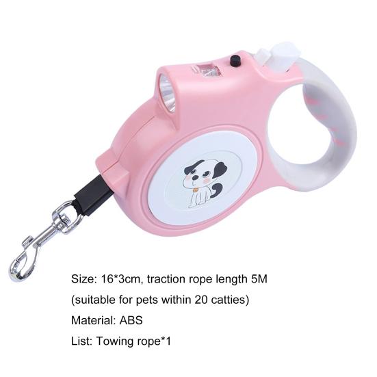 5m Retractable Pet Leash with LED Flashlight Ergonomic Handle Adjustable Long Walking Dog Leash for Small Medium Dogs