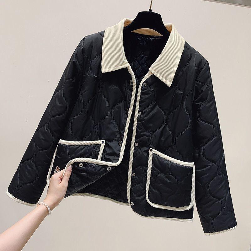 Стильная короткая куртка с хлопковой подкладкой для студентов в студенческом стиле с эффектом похудения