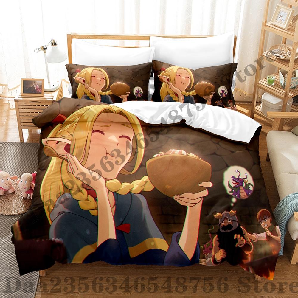 Delicious in Dungeon Bedding Set Single Twin Full Queen King Size Bed Set Adult Kid Bedroom Duvetcover Sets Anime Bed Sheet Set
