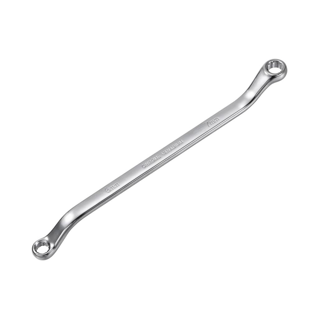 Uxcell Metric Offset Double Chrome 6mm X 7mm 12-Point Open-End Wrench, Plated, Cr-V,