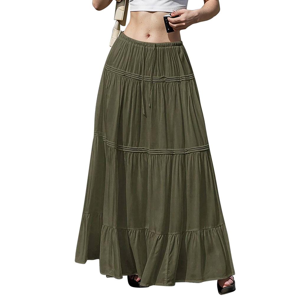 Женские струящиеся расклешенные юбки-макси с оборками и эластичным поясом, элегантные многослойные длинные юбки в стиле бохо
