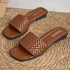Fashion Women's Sandals Summer Luxury Fashion Flat Bottom Slippers Casual Simple Solid Colour One Word Woven Strap Sandy Beach Sandals