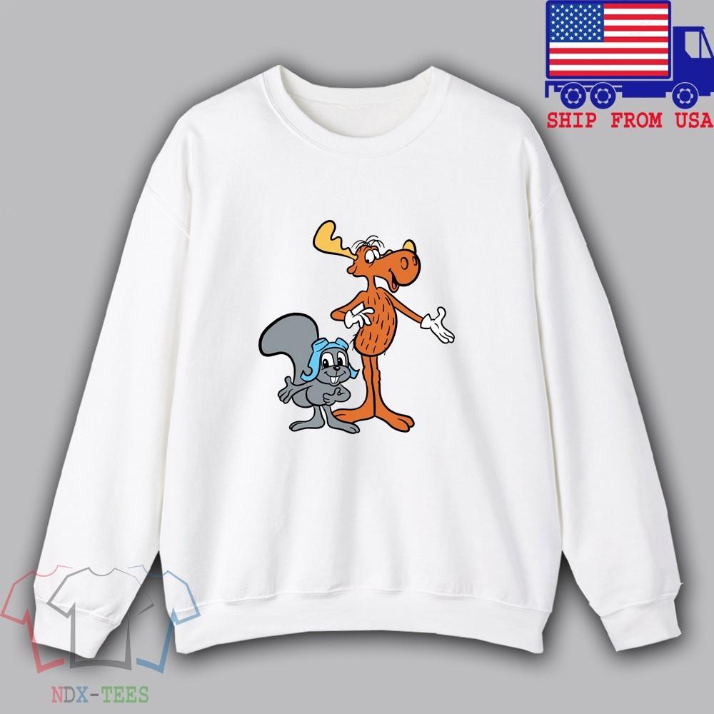 Rocky and Bullwinkle Cartoon Character Men#039;s White Size S to 3XL Unisex T-Shirt