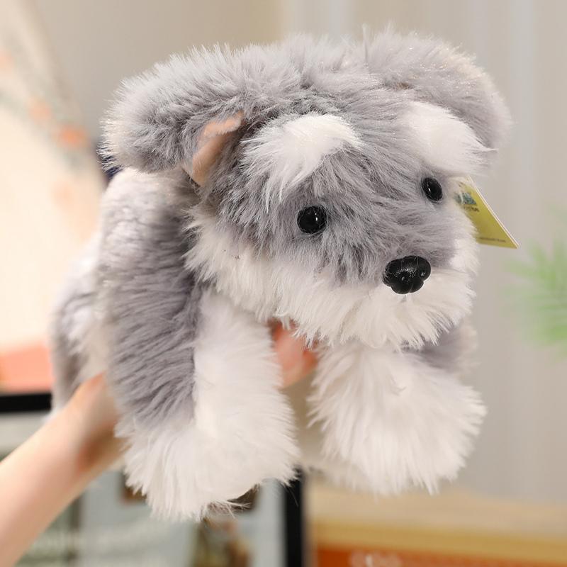 Lifelike Schnauzer Dog Plush Toys Fluffy Gray Puppy Stuffed Animal Pillow Decorative Throw Pillow Gift For Dog Gift