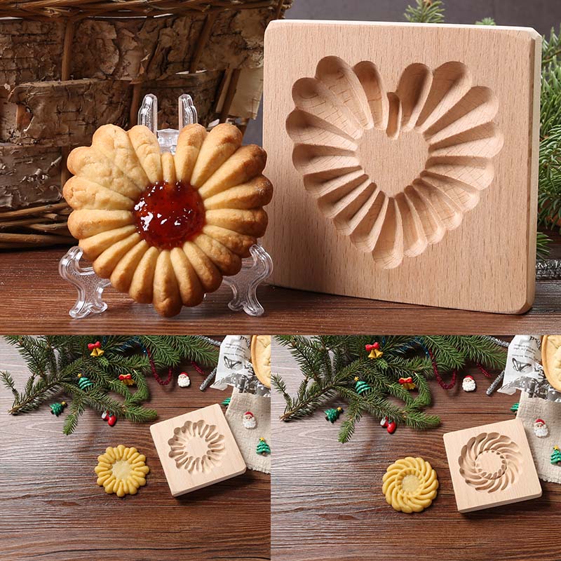 3D Wooden Cookie MoldChristmas Cookie Cutters Biscuit Cutter Moldes Embossing Mold for Cakes and Cookies Press