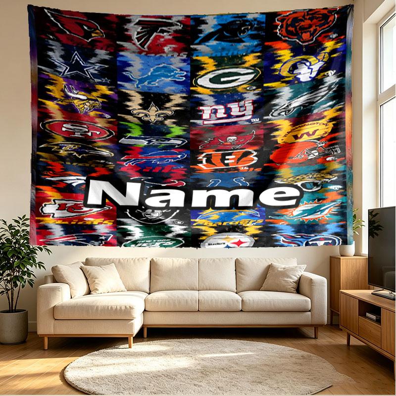 Custom Name Personalized NFL Print Tapestry, Wall Art Decor, Bedroom, Dorm, Apartment, LivingRoom, Party Backdrop, Gift for Birthday