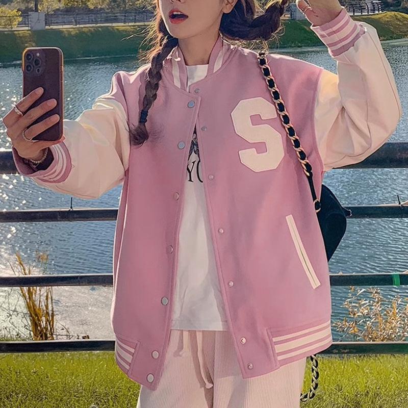 Осенняя женская бейсбольная куртка свободного покроя с яркими цветами