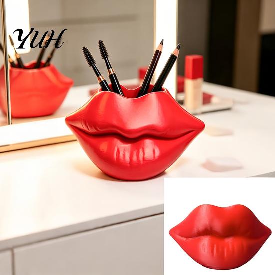 Creative Gift for Beauty Lovers Lip Shaped Storage Box, Decorative 3D Printed PLA Sculpture, Makeup Brush Holder Cup Art Ornament Brushes And Jewelry