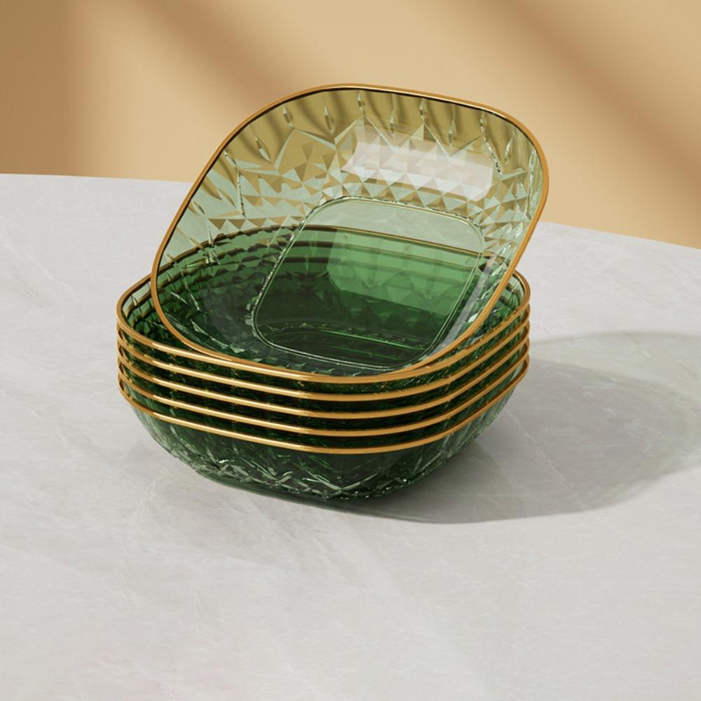 5PCS Golden Trim Snack Plate Square Dining Table Waste Dish Multi-functional Appetizer Plate Fruit