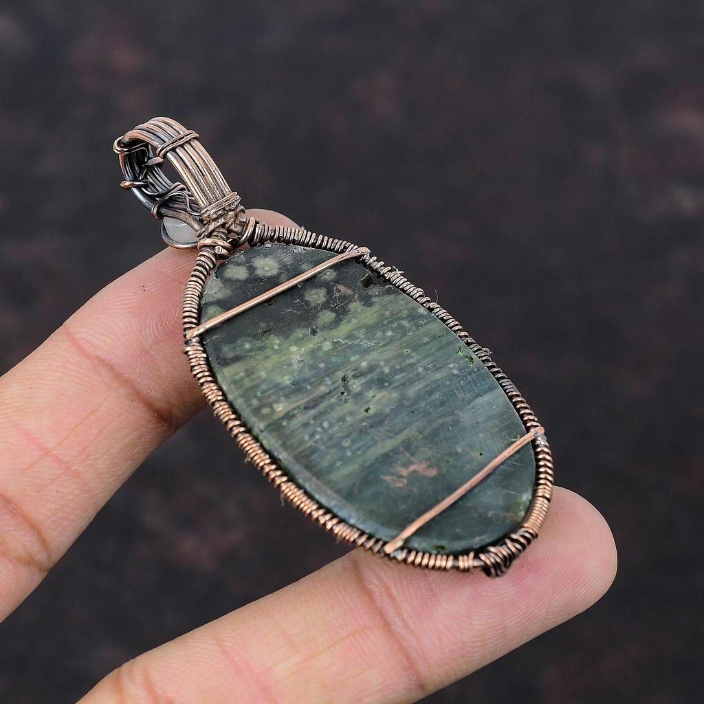Tree Of Life Ocean Jasper Pendant Copper Wire Wrapped Pendant Rainbow Moonstone Pendant Gemstone Handmade Pendant Copper Jewelry For Gift