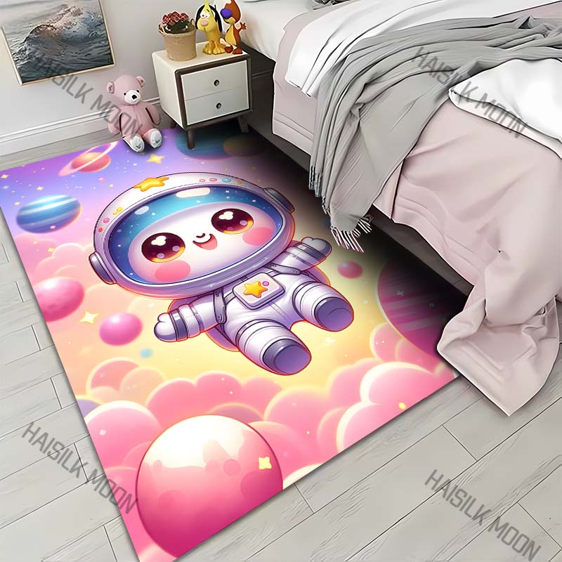 Cute Spaceman Print Cartoon Carpet for Living Room Bedroom Bedside Floor Mat Cloakroom Area Rugged Creative Doormat