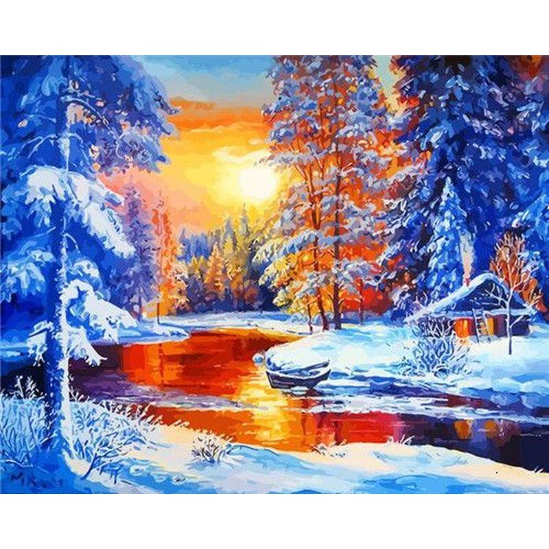 DIY 5D Diamond Painting House Diamond Embroidery Winter Snow Scenery Full Round Mosaic Resin Landscape Cross Stitch Kits