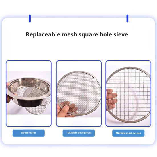 Soil Sifter Set Stainless Steel Sieve Frame with 5 Mesh Sieve Pans