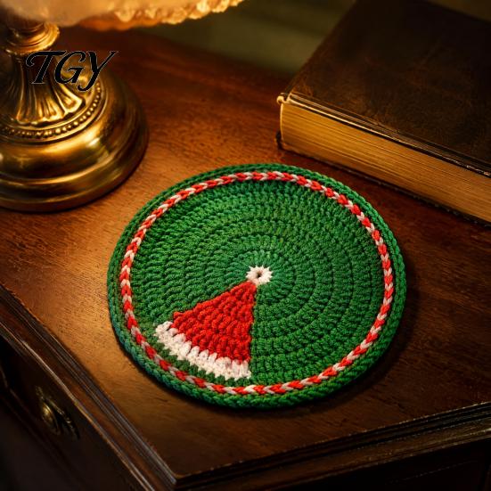 Handmade Craft Kitchen Table Mats Christmas Crochet Coaster, Woven Drink Cup Pad, Cute Santa Snowman Unique Holiday Gift for Friends Gingerbread