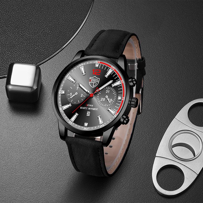 Men's Fashion Sports Watches Men Luxury Business Quartz Wristwatch Calendar Male Casual Leather Bracelet Watch Luminous Clock