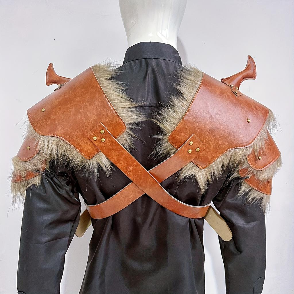 1 шт./1 пара, наряд средневекового рыцаря викингов эпохи Возрождения, 2 цвета, шаль на плечо из искусственной кожи с краями из искусственного меха, привет