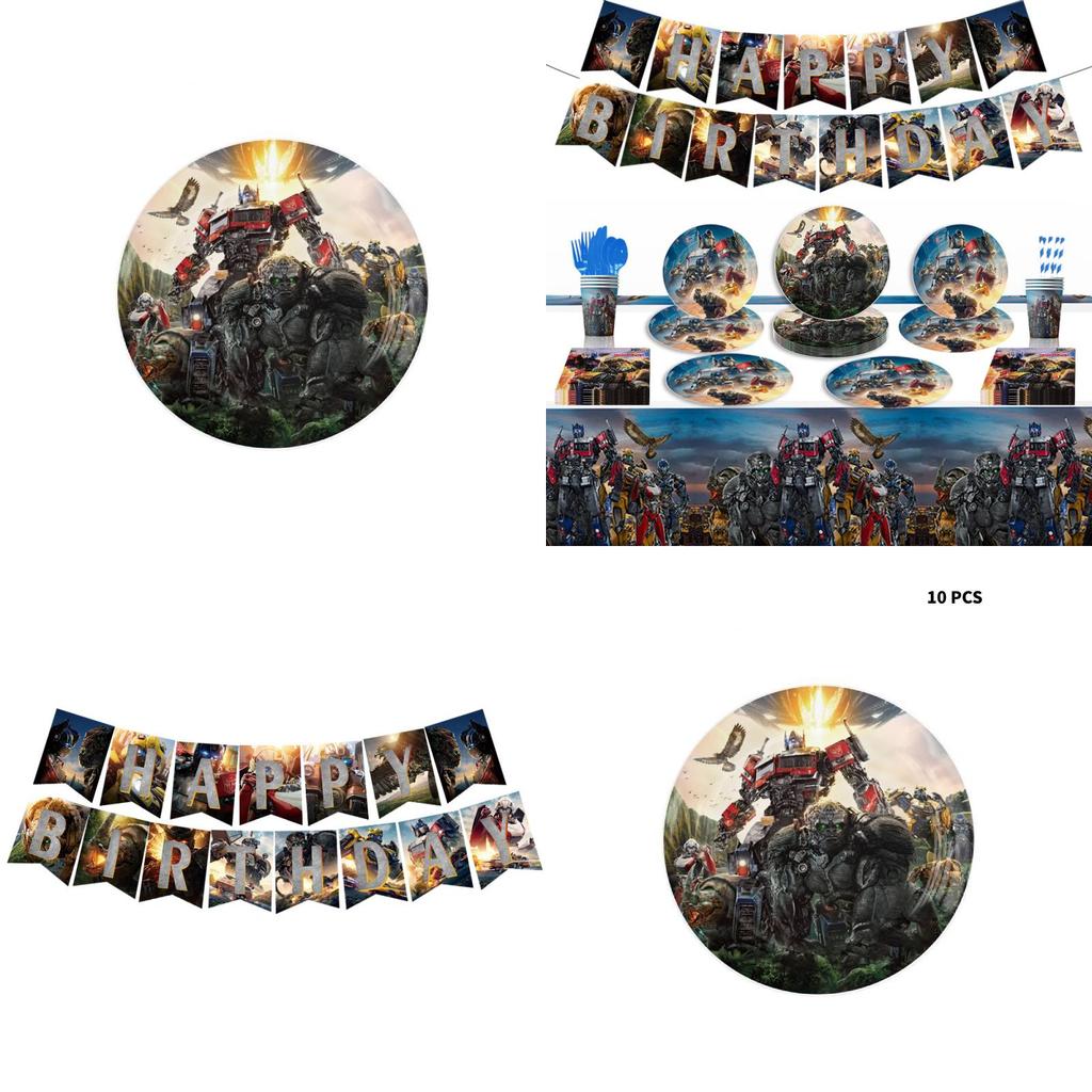 Новое поступление Товары для вечеринки в стиле Трансформеров Украсьте свою вечеринку пластиковыми тарелками, бумажными салфетками и скатертью