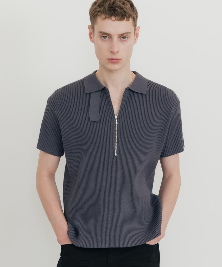 SSIN AND LEE Lounge Half Knit Polo Shirt Charcoal