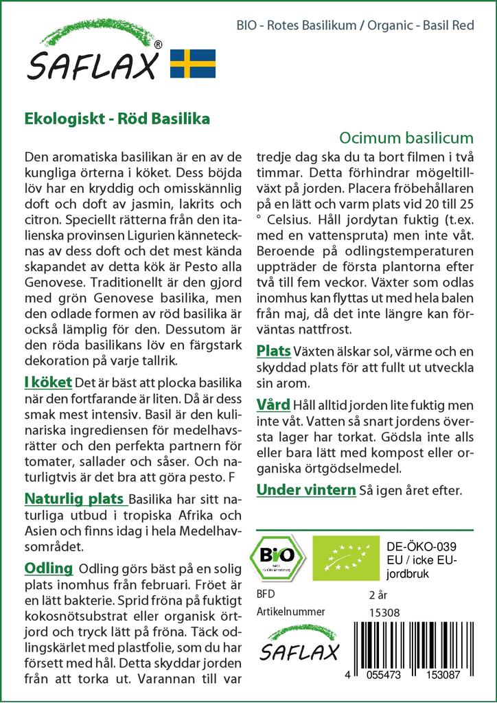 SAFLAX Garden in the Bag - Органический - Базилик красный - 400 семян - С субстратом в подходящем пакете - Ocimum basilicum