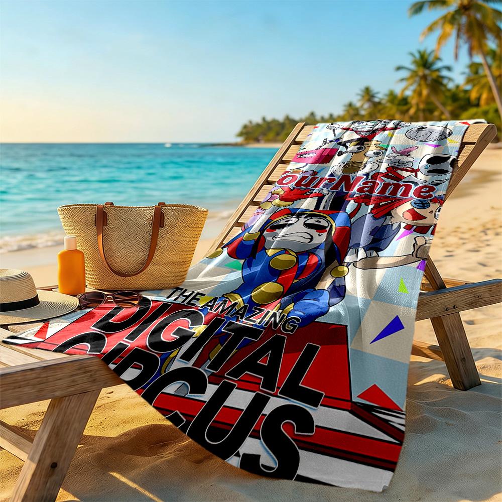 Digital Circus Customize Text Beach Towel Soft Durable Quick-Dry Suitable for Swimming Gym Camping Yoga Vacation