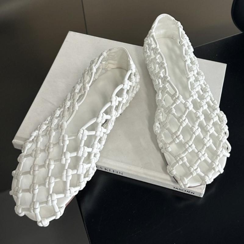 Мода Мода Плетение сеткой Полые Плоские Сандалии Женские Удобные Дышащие Круглый Носок Дизайнерская Обувь Элегантная Пляжная Повседневная Обувь