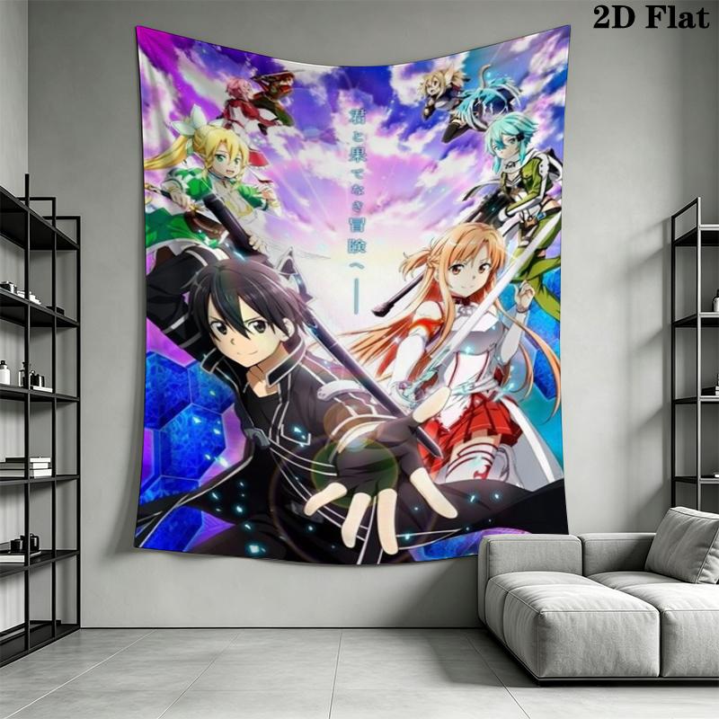 Sword Art Online Wall Tapestry Aesthetic Wall Hanging Printed Fabric Blanket Decorative Tapestries for Bedroom Living Room Home Decor