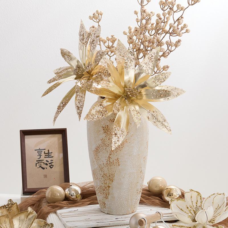 New White Christmas Flower Christmas Tree Ornament 33cm Large Sticky Powder Champagne Simulation Flower