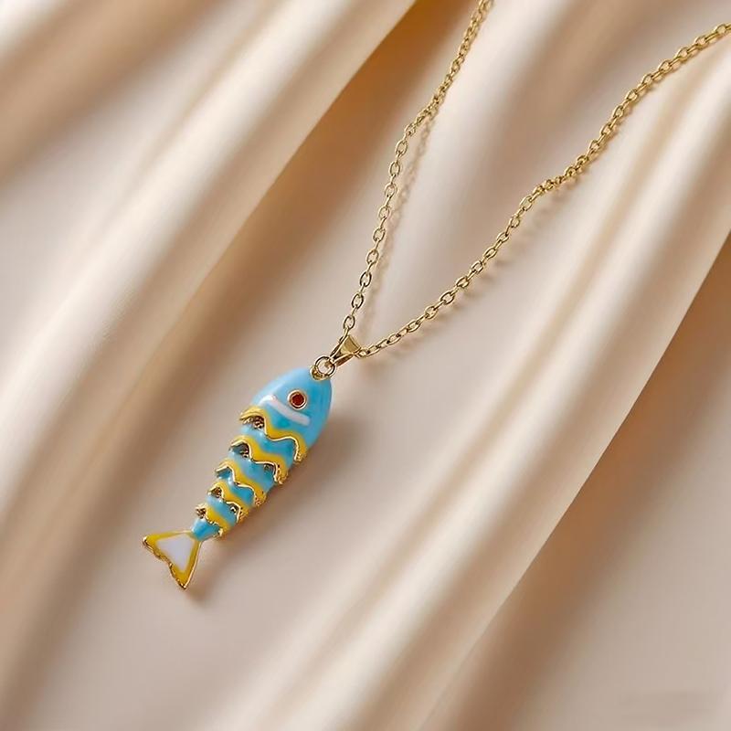 Ocean Series Colorful Fish Pendant Texture Necklace for Women Luxury Adjustable Necklace Cute Seaside Party Spicy Girl Accessory