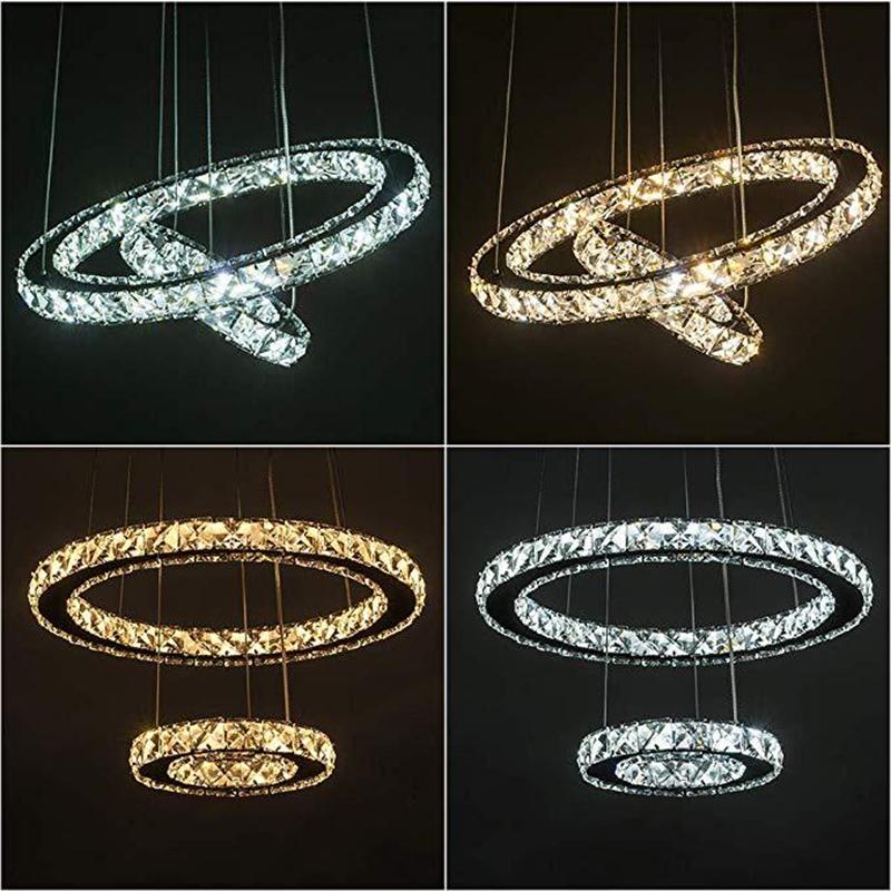 Nordic Crystal Ring LED Chandelier Luxury Stainless Steel Dimmable Pendant Lamp Kitchen Dining Room Ceiling Chandeliers Lighting